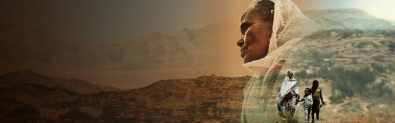 Mosaic graphic showing the subjects of the documentary, imposed over a desert background. 