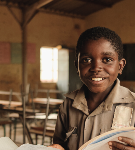 boy reading in classroom